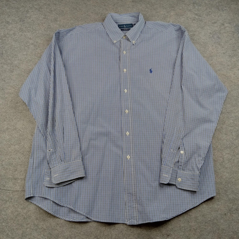 Ralph Lauren Shirt Mens XL Blue Check Cotton Button Front Long Sleeve Casual